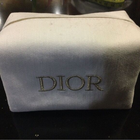 DIOR Beauty Original Square Pouch Denim White x Cold Logo Embroidery Bag - Picture 1 of 10